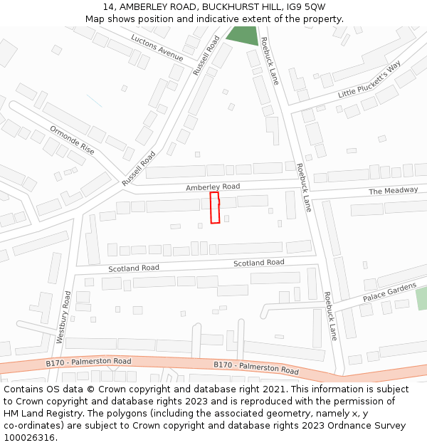 14, AMBERLEY ROAD, BUCKHURST HILL, IG9 5QW: Location map and indicative extent of plot