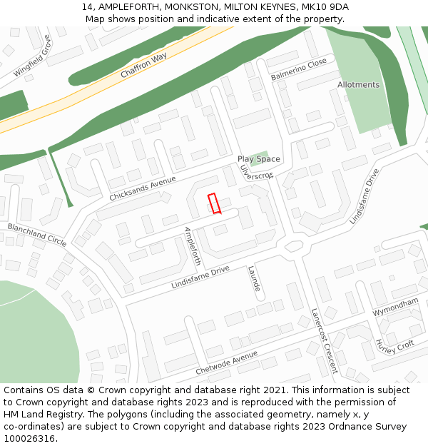 14, AMPLEFORTH, MONKSTON, MILTON KEYNES, MK10 9DA: Location map and indicative extent of plot