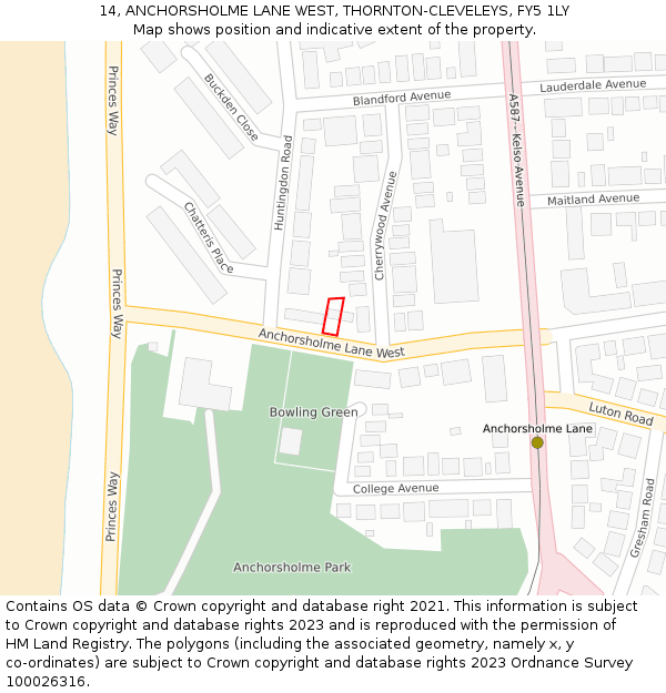 14, ANCHORSHOLME LANE WEST, THORNTON-CLEVELEYS, FY5 1LY: Location map and indicative extent of plot