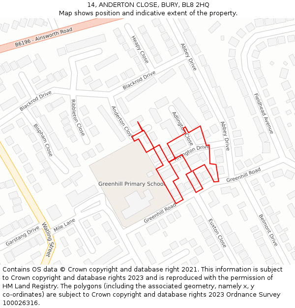 14, ANDERTON CLOSE, BURY, BL8 2HQ: Location map and indicative extent of plot