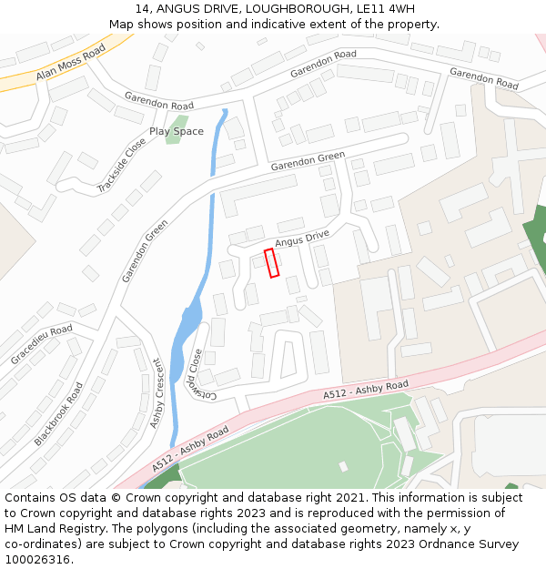 14, ANGUS DRIVE, LOUGHBOROUGH, LE11 4WH: Location map and indicative extent of plot