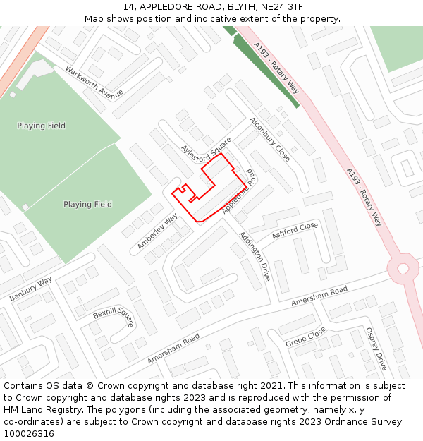 14, APPLEDORE ROAD, BLYTH, NE24 3TF: Location map and indicative extent of plot