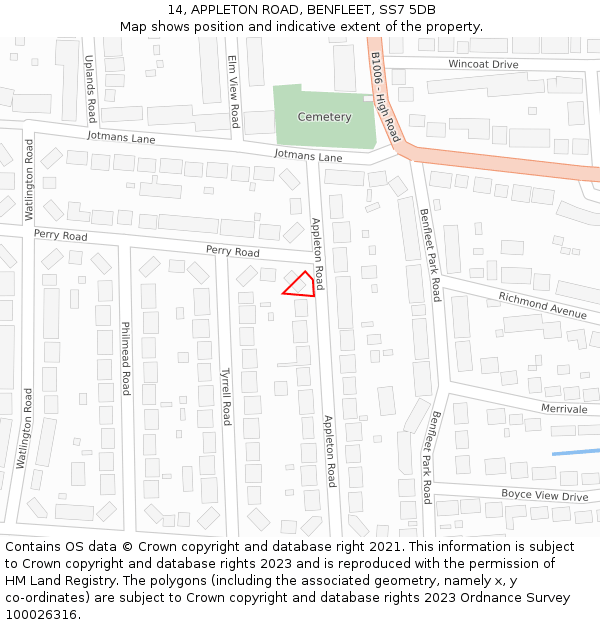 14, APPLETON ROAD, BENFLEET, SS7 5DB: Location map and indicative extent of plot