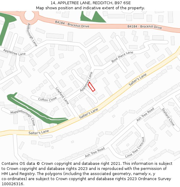14, APPLETREE LANE, REDDITCH, B97 6SE: Location map and indicative extent of plot