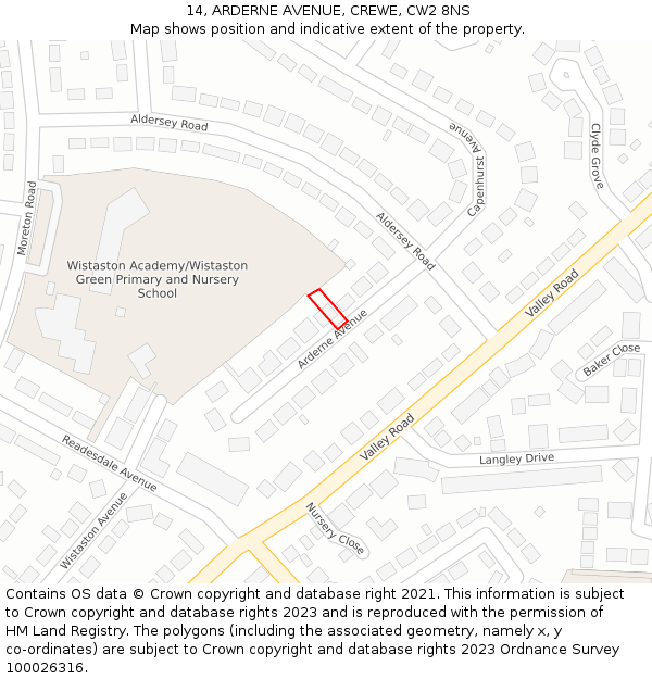 14, ARDERNE AVENUE, CREWE, CW2 8NS: Location map and indicative extent of plot