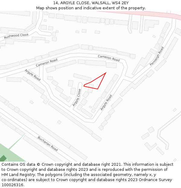 14, ARGYLE CLOSE, WALSALL, WS4 2EY: Location map and indicative extent of plot