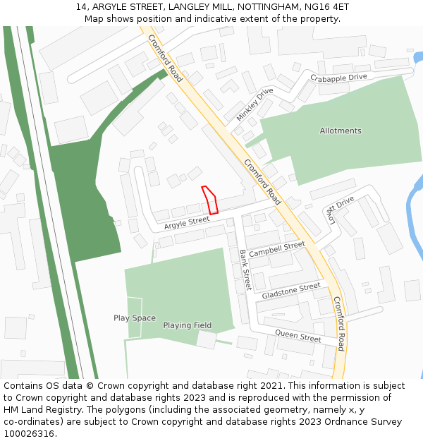 14, ARGYLE STREET, LANGLEY MILL, NOTTINGHAM, NG16 4ET: Location map and indicative extent of plot