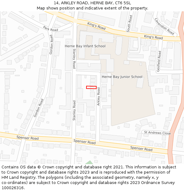 14, ARKLEY ROAD, HERNE BAY, CT6 5SL: Location map and indicative extent of plot