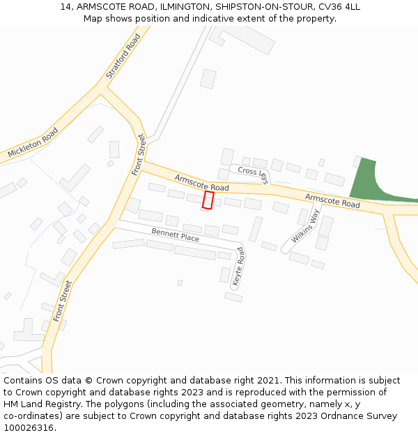 14, ARMSCOTE ROAD, ILMINGTON, SHIPSTON-ON-STOUR, CV36 4LL: Location map and indicative extent of plot