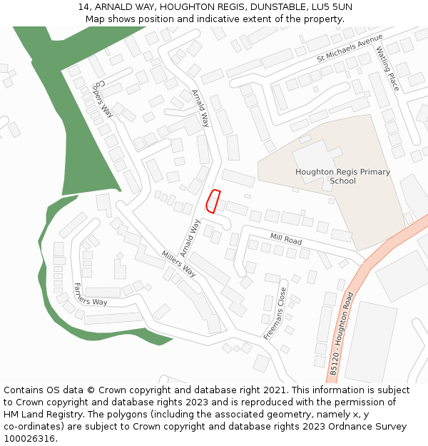 14, ARNALD WAY, HOUGHTON REGIS, DUNSTABLE, LU5 5UN: Location map and indicative extent of plot