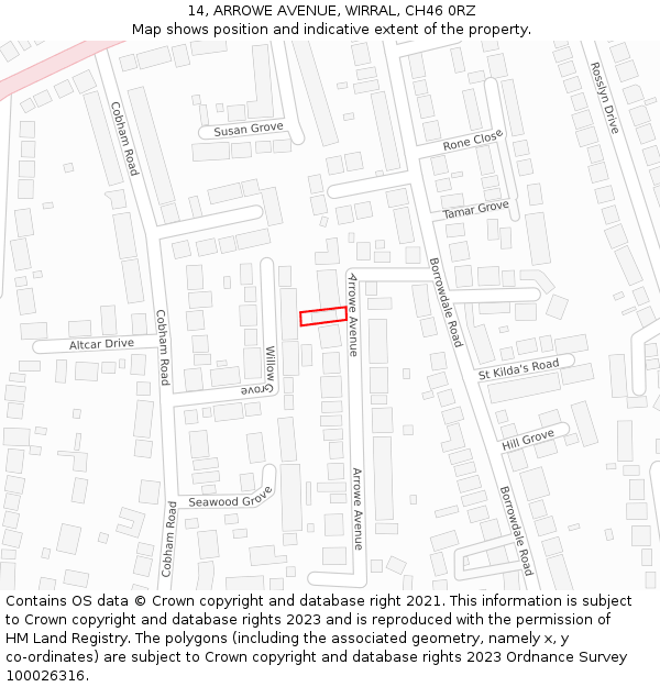 14, ARROWE AVENUE, WIRRAL, CH46 0RZ: Location map and indicative extent of plot