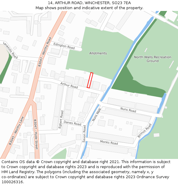 14, ARTHUR ROAD, WINCHESTER, SO23 7EA: Location map and indicative extent of plot