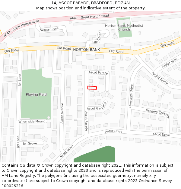 14, ASCOT PARADE, BRADFORD, BD7 4NJ: Location map and indicative extent of plot