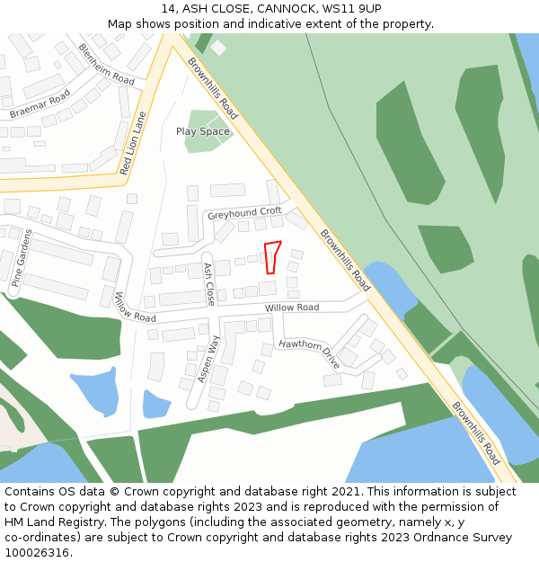 14, ASH CLOSE, CANNOCK, WS11 9UP: Location map and indicative extent of plot