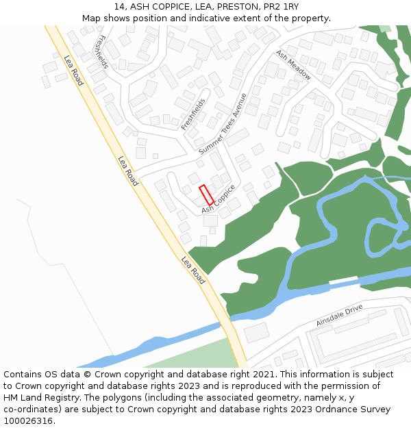 14, ASH COPPICE, LEA, PRESTON, PR2 1RY: Location map and indicative extent of plot