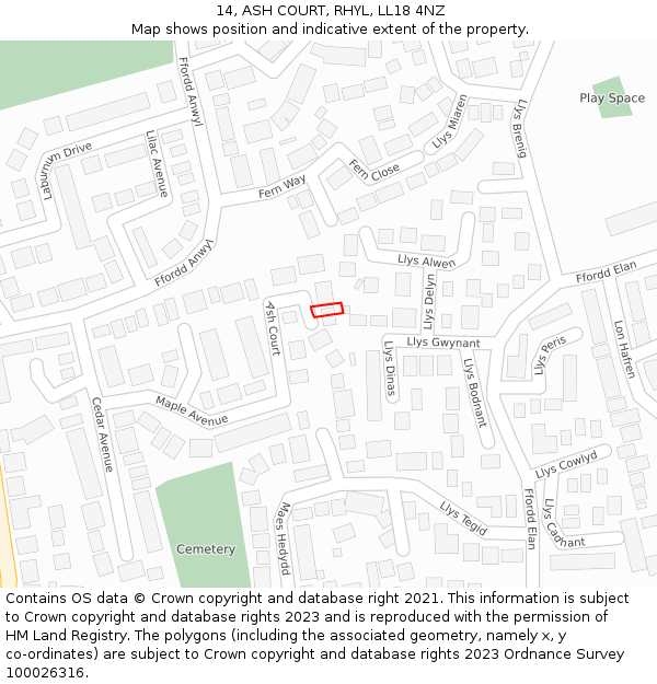 14, ASH COURT, RHYL, LL18 4NZ: Location map and indicative extent of plot