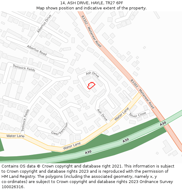 14, ASH DRIVE, HAYLE, TR27 6PF: Location map and indicative extent of plot