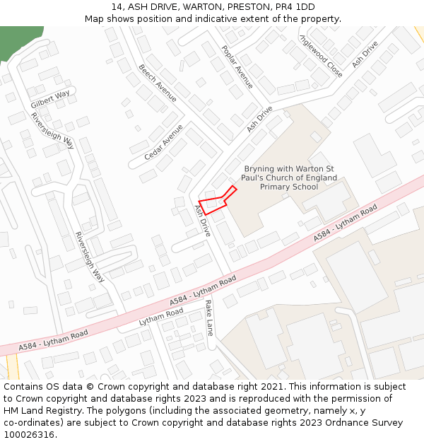 14, ASH DRIVE, WARTON, PRESTON, PR4 1DD: Location map and indicative extent of plot