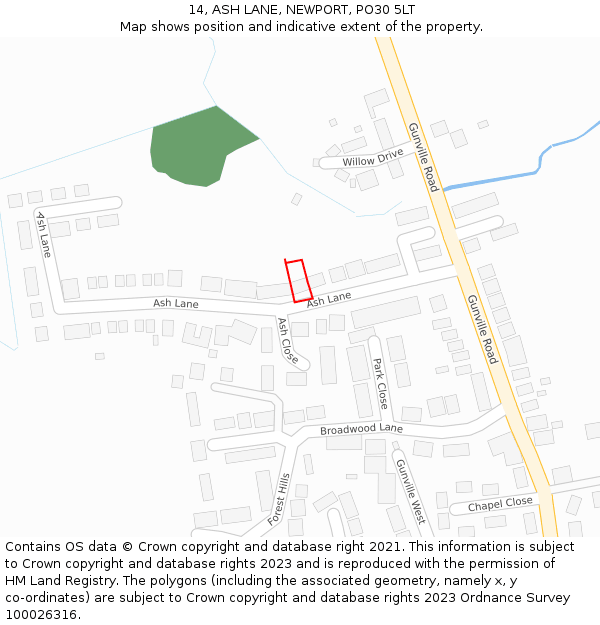 14, ASH LANE, NEWPORT, PO30 5LT: Location map and indicative extent of plot