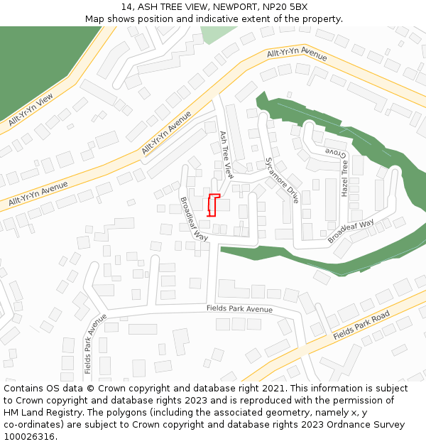 14, ASH TREE VIEW, NEWPORT, NP20 5BX: Location map and indicative extent of plot