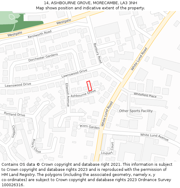 14, ASHBOURNE GROVE, MORECAMBE, LA3 3NH: Location map and indicative extent of plot