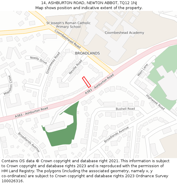 14, ASHBURTON ROAD, NEWTON ABBOT, TQ12 1NJ: Location map and indicative extent of plot