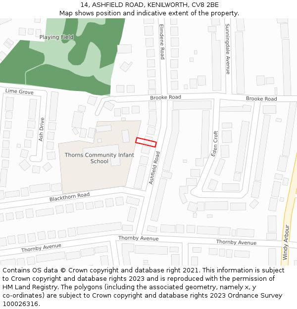 14, ASHFIELD ROAD, KENILWORTH, CV8 2BE: Location map and indicative extent of plot