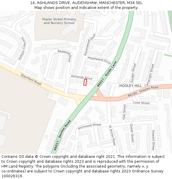 14, ASHLANDS DRIVE, AUDENSHAW, MANCHESTER, M34 5EL: Location map and indicative extent of plot