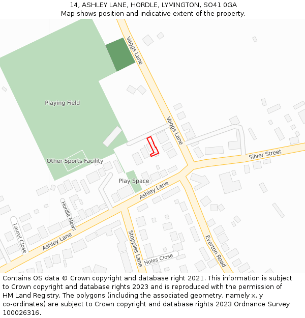 14, ASHLEY LANE, HORDLE, LYMINGTON, SO41 0GA: Location map and indicative extent of plot