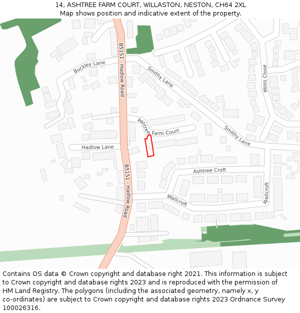 14, ASHTREE FARM COURT, WILLASTON, NESTON, CH64 2XL: Location map and indicative extent of plot