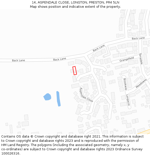 14, ASPENDALE CLOSE, LONGTON, PRESTON, PR4 5LN: Location map and indicative extent of plot