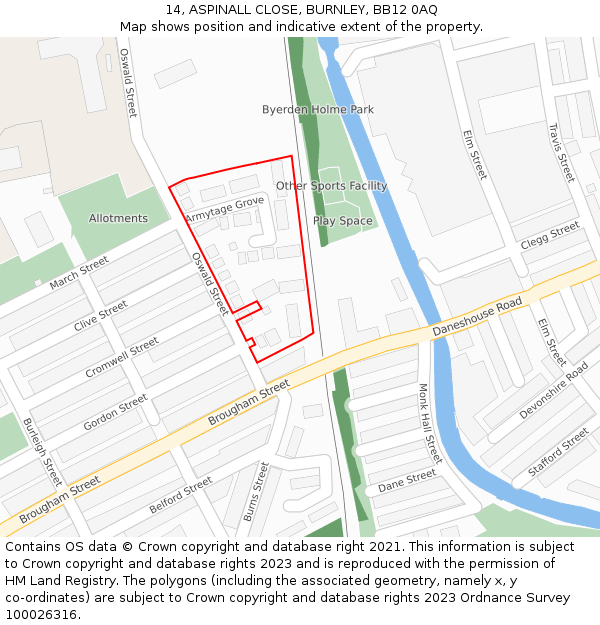 14, ASPINALL CLOSE, BURNLEY, BB12 0AQ: Location map and indicative extent of plot