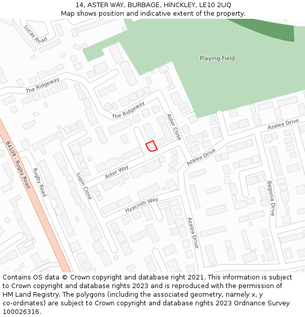 14, ASTER WAY, BURBAGE, HINCKLEY, LE10 2UQ: Location map and indicative extent of plot