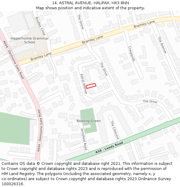 14, ASTRAL AVENUE, HALIFAX, HX3 8NN: Location map and indicative extent of plot