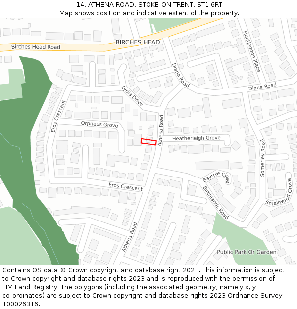 14, ATHENA ROAD, STOKE-ON-TRENT, ST1 6RT: Location map and indicative extent of plot