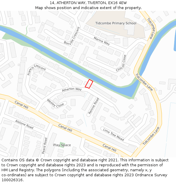 14, ATHERTON WAY, TIVERTON, EX16 4EW: Location map and indicative extent of plot