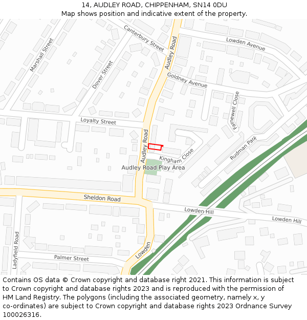 14, AUDLEY ROAD, CHIPPENHAM, SN14 0DU: Location map and indicative extent of plot
