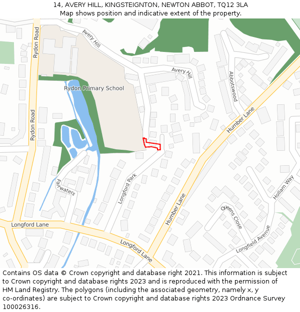 14, AVERY HILL, KINGSTEIGNTON, NEWTON ABBOT, TQ12 3LA: Location map and indicative extent of plot