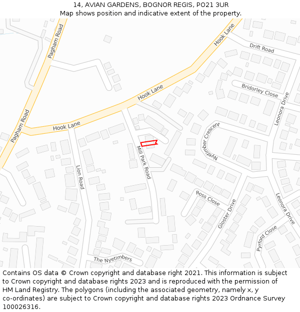 14, AVIAN GARDENS, BOGNOR REGIS, PO21 3UR: Location map and indicative extent of plot