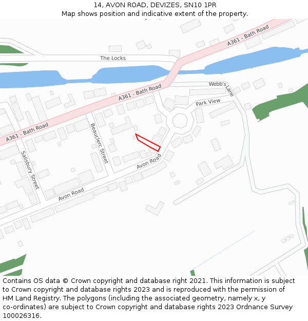 14, AVON ROAD, DEVIZES, SN10 1PR: Location map and indicative extent of plot