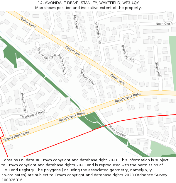 14, AVONDALE DRIVE, STANLEY, WAKEFIELD, WF3 4QY: Location map and indicative extent of plot