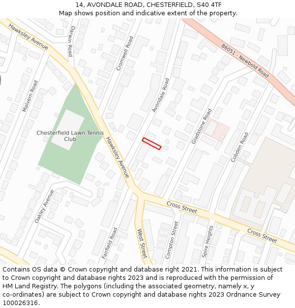 14, AVONDALE ROAD, CHESTERFIELD, S40 4TF: Location map and indicative extent of plot