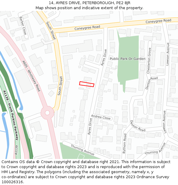 14, AYRES DRIVE, PETERBOROUGH, PE2 8JR: Location map and indicative extent of plot