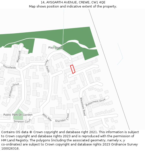 14, AYSGARTH AVENUE, CREWE, CW1 4QE: Location map and indicative extent of plot