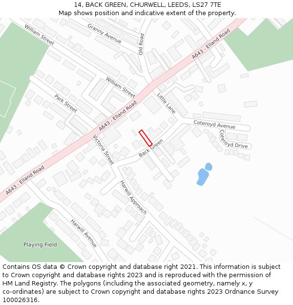 14, BACK GREEN, CHURWELL, LEEDS, LS27 7TE: Location map and indicative extent of plot