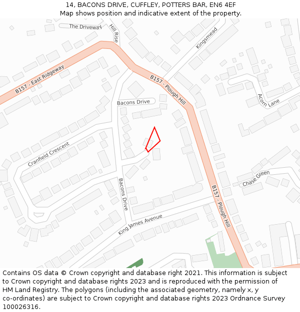 14, BACONS DRIVE, CUFFLEY, POTTERS BAR, EN6 4EF: Location map and indicative extent of plot