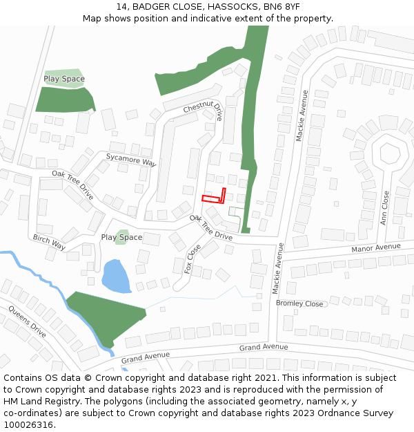 14, BADGER CLOSE, HASSOCKS, BN6 8YF: Location map and indicative extent of plot