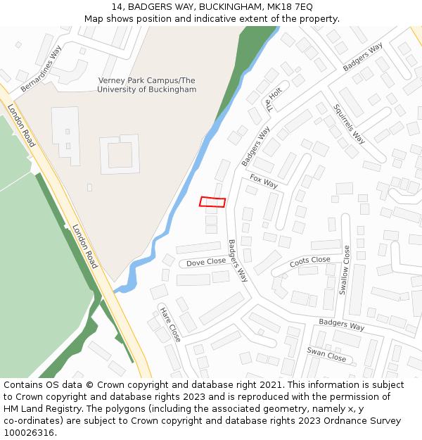 14, BADGERS WAY, BUCKINGHAM, MK18 7EQ: Location map and indicative extent of plot