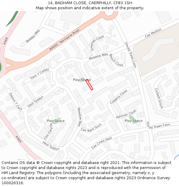 14, BADHAM CLOSE, CAERPHILLY, CF83 1SH: Location map and indicative extent of plot