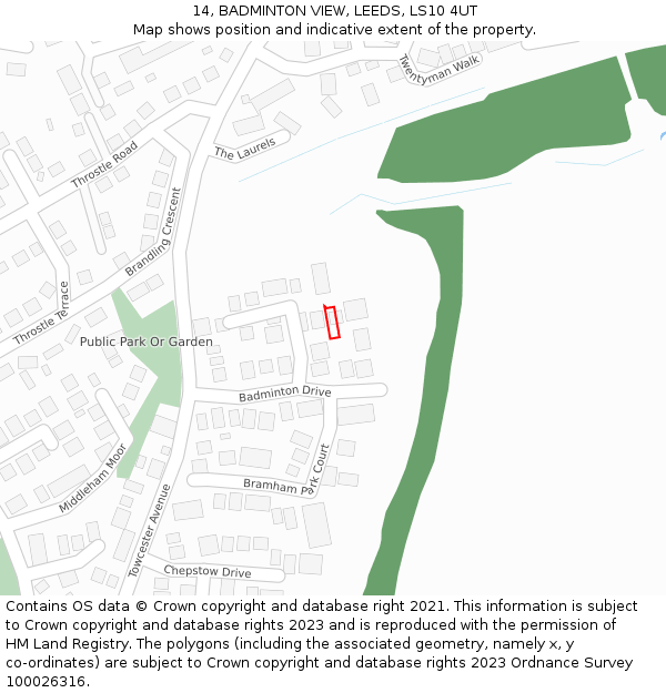 14, BADMINTON VIEW, LEEDS, LS10 4UT: Location map and indicative extent of plot